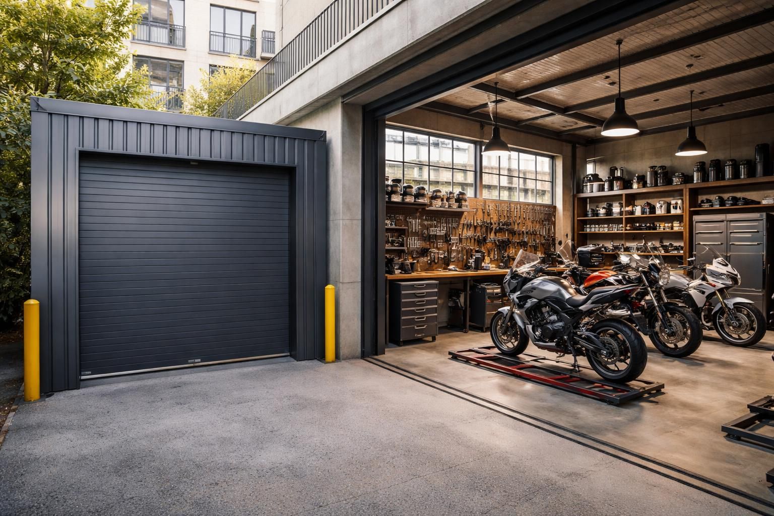découvrez notre garage sécurisé avec box fermé et espace atelier, idéal pour les passionnés de moto nomades à la recherche d'un lieu sûr pour leur précieux deux-roues.