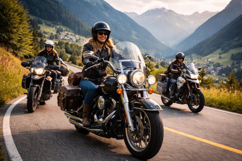 Les femmes motardes nomades avec Harley-Davidson, BMW GS et roadtrips à travers l’Europe