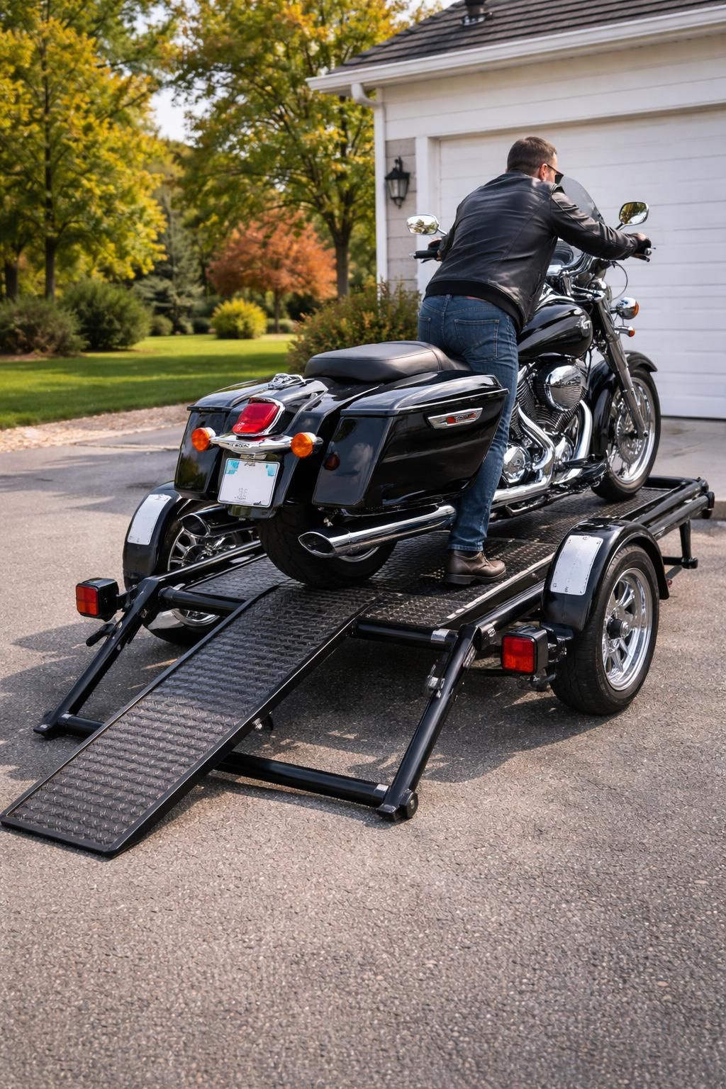 service de transport de motos avec remorques spécialement adaptées pour harley davidson et bmw, idéal pour vos road trips en toute sécurité et sérénité.